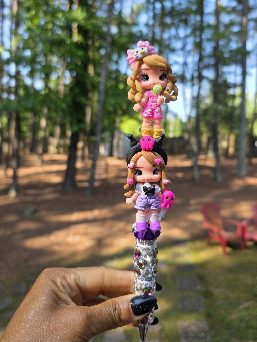 Hello Kitty and Kuromi Themed Beaded Rhinestone Bling Pen